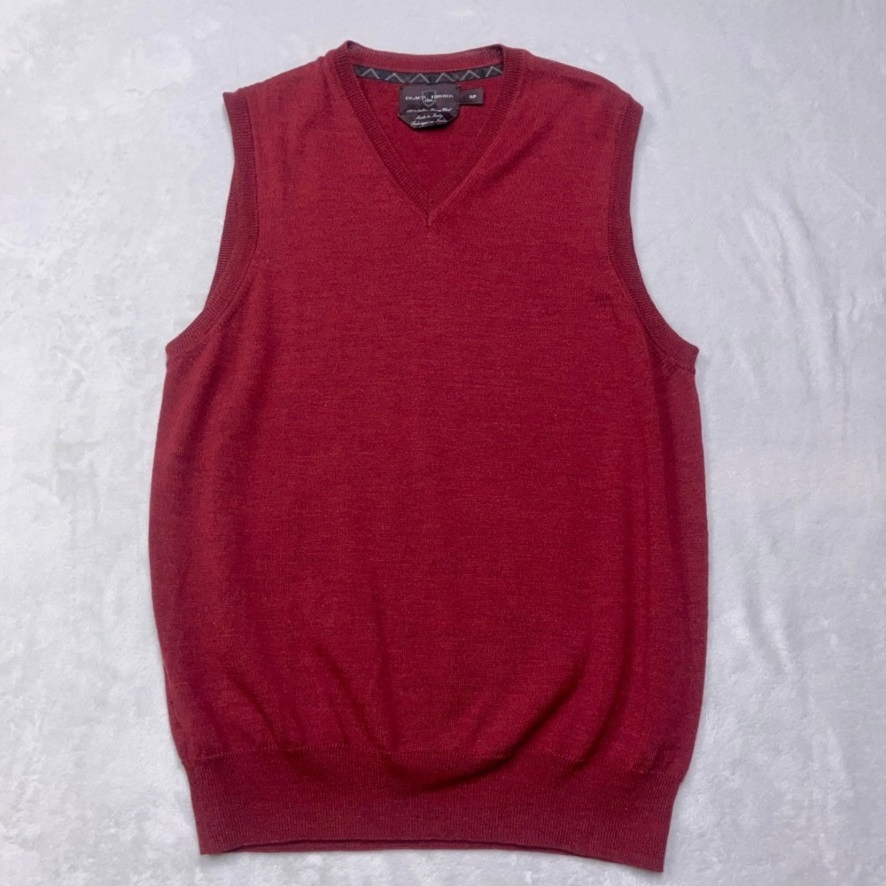 Black Brown 1826 Sweater Vest Men Small Burgundy 100% Italian Merino Wool V-Neck